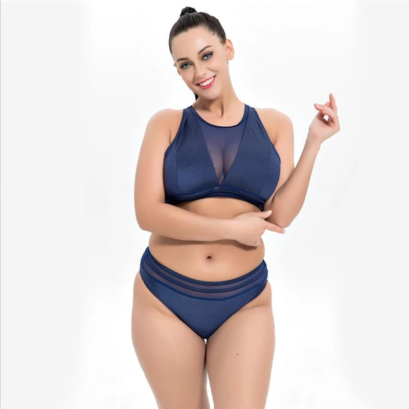 

2020 Black blue mesh sexy fat lady bikini set plus size bathing suit women 2XL/3XL/4XL/5XL/6XL swimsuit female big bust swimwear