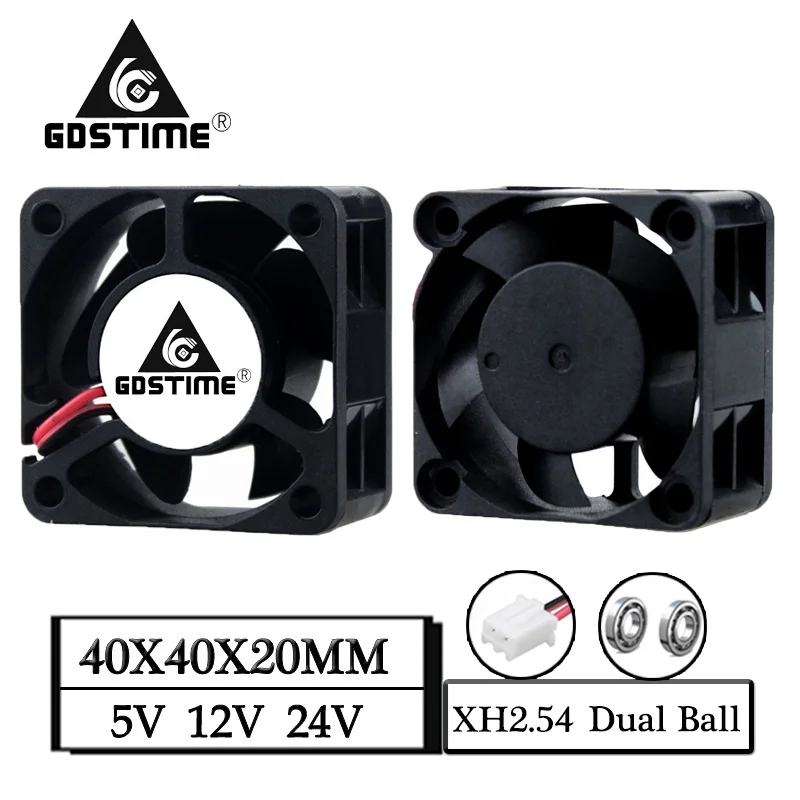 1 шт. Gdstime DC 5 в 12 В 24 40x40x20 мм радиатор с шарикоподшипником охлаждающий вентилятор