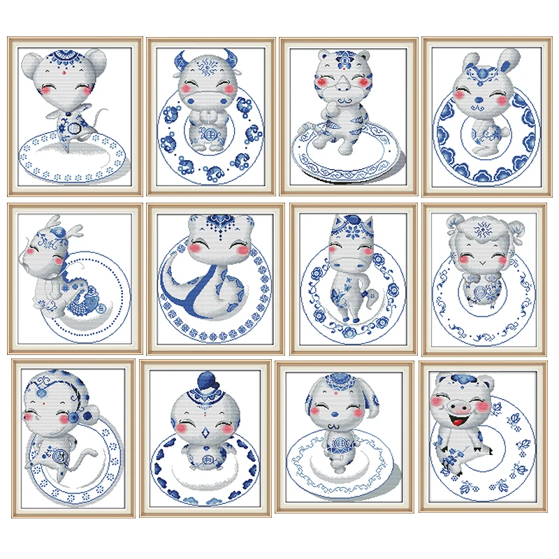 Наборы знаков зодиака для вышивки крестиком Dmc 11CT 14CT с мультяшным принтом швейные