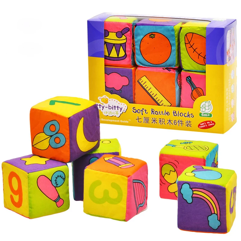 

LazyChild 6 PCS Cloth Building Blocks New Infant Baby Cloth Doll Soft Rattle Early Educational Baby Toy Soft Plush Set Cube