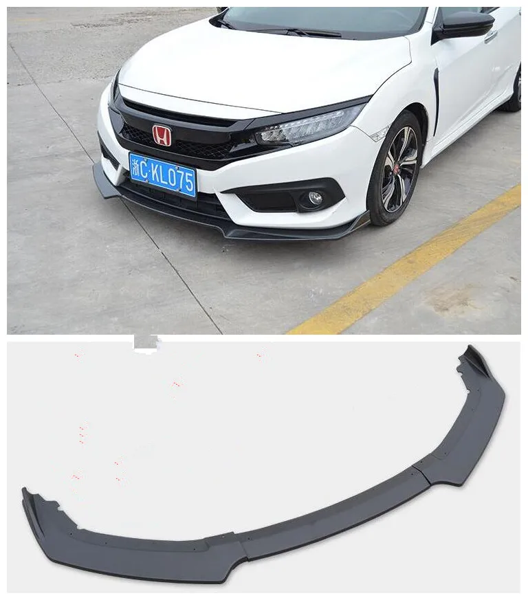 

3Pcs/1set ABS Black Car Bumper Front Lip Protector Fits For 16-18 HONDA CIVIC 2016 2017 2018