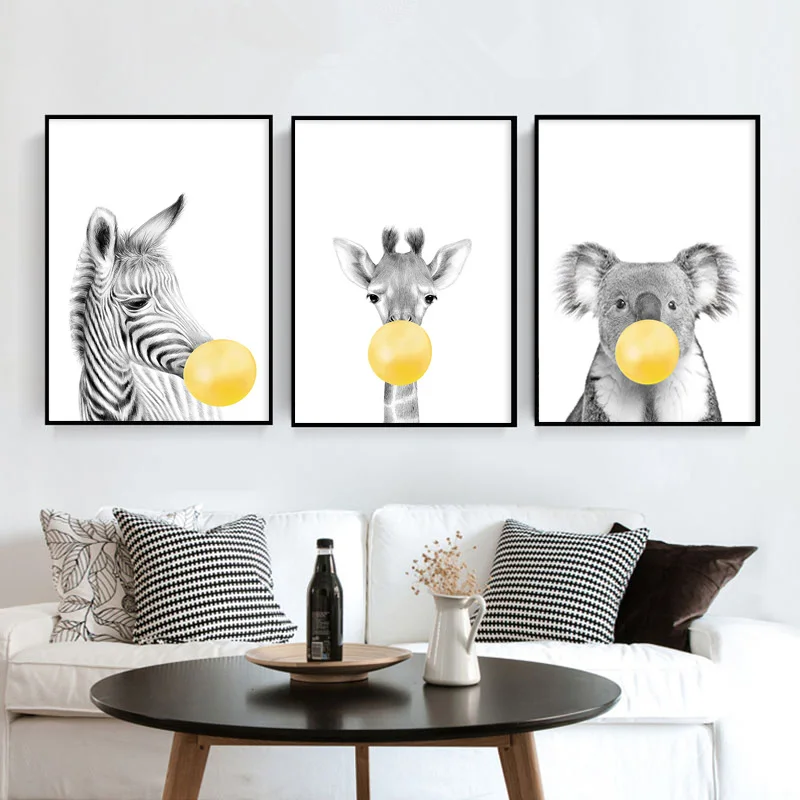 

Yellow Balloons Animal Zebra Koala Elephant Giraffe Canvas Painting Posters and Prints Wall Art Pictures Baby Nursery Room Decor