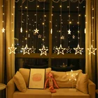 Рождественская светодиодная гирлянда-занавес со звездами, Сказочная гирлянда с подключением к водонепроницаемым рождественским огням, домашний декор для вечеринки, спальни