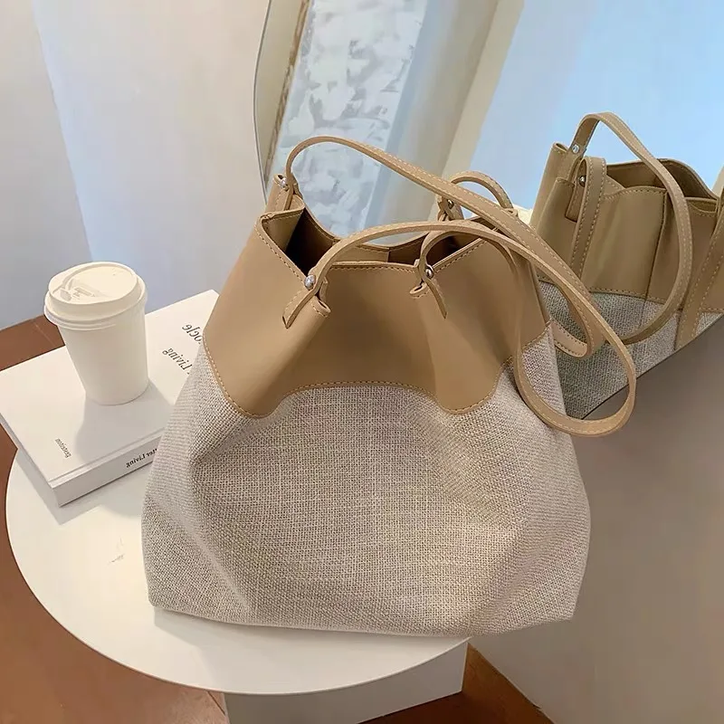 

New Contrasting Color Stitching Tote Bag Large Capacity Shoulder Bags For 2021 Women's Designer Bag Luxury Handbags Shopping Bag