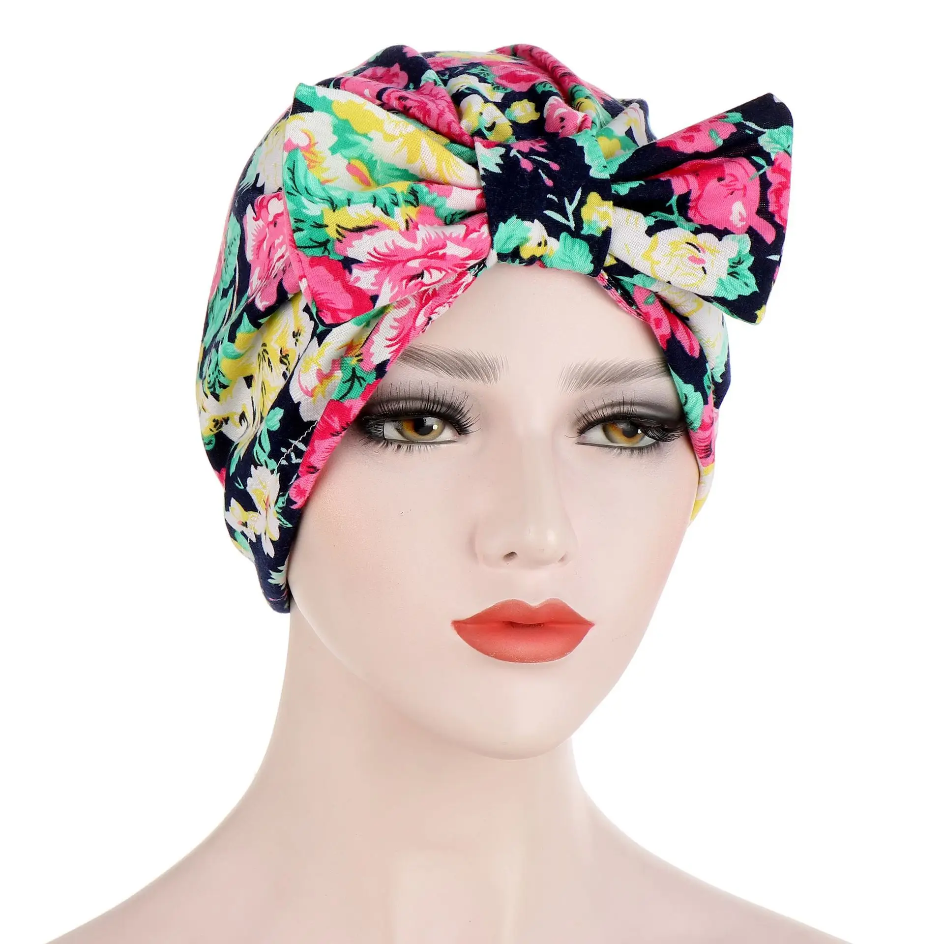 

Print Bonnet Womens Bowknot Stretch Hijab Turban Hat Scarf Headwear Cap Head Wrap Chemo Beanies Bows Hair Accessories