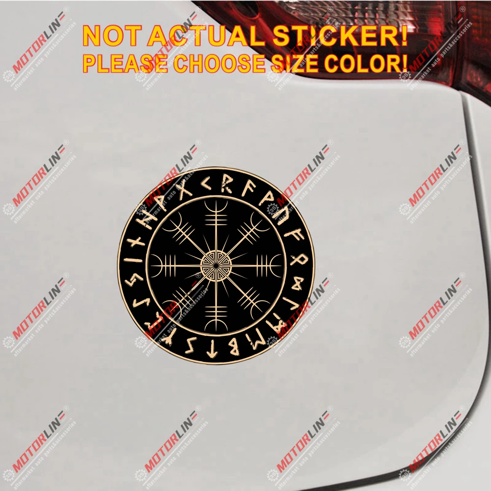 Наклейка Helm Of Awe Vegvisir Viking Compass Rune Gold Светоотражающая наклейка с глянцевым
