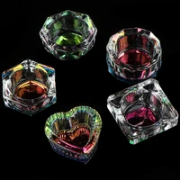 1pc square cup acrylic liquid dish rainbow crystal clear crown glass cup with lid bowl for acrylic powder nail art tool kit