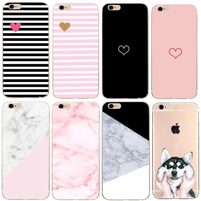 Мягкий чехол для телефона Carcasa iphone 7 7Plus 8 6 s силиконовый с сердечками мраморными