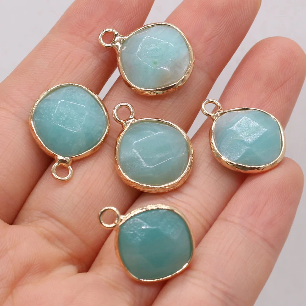 

Natural Semi-precious Stones Pendant Amazonite Irregular Circle Gilded Edge DIY for Jewelry Making Necklaces Accessories Gift