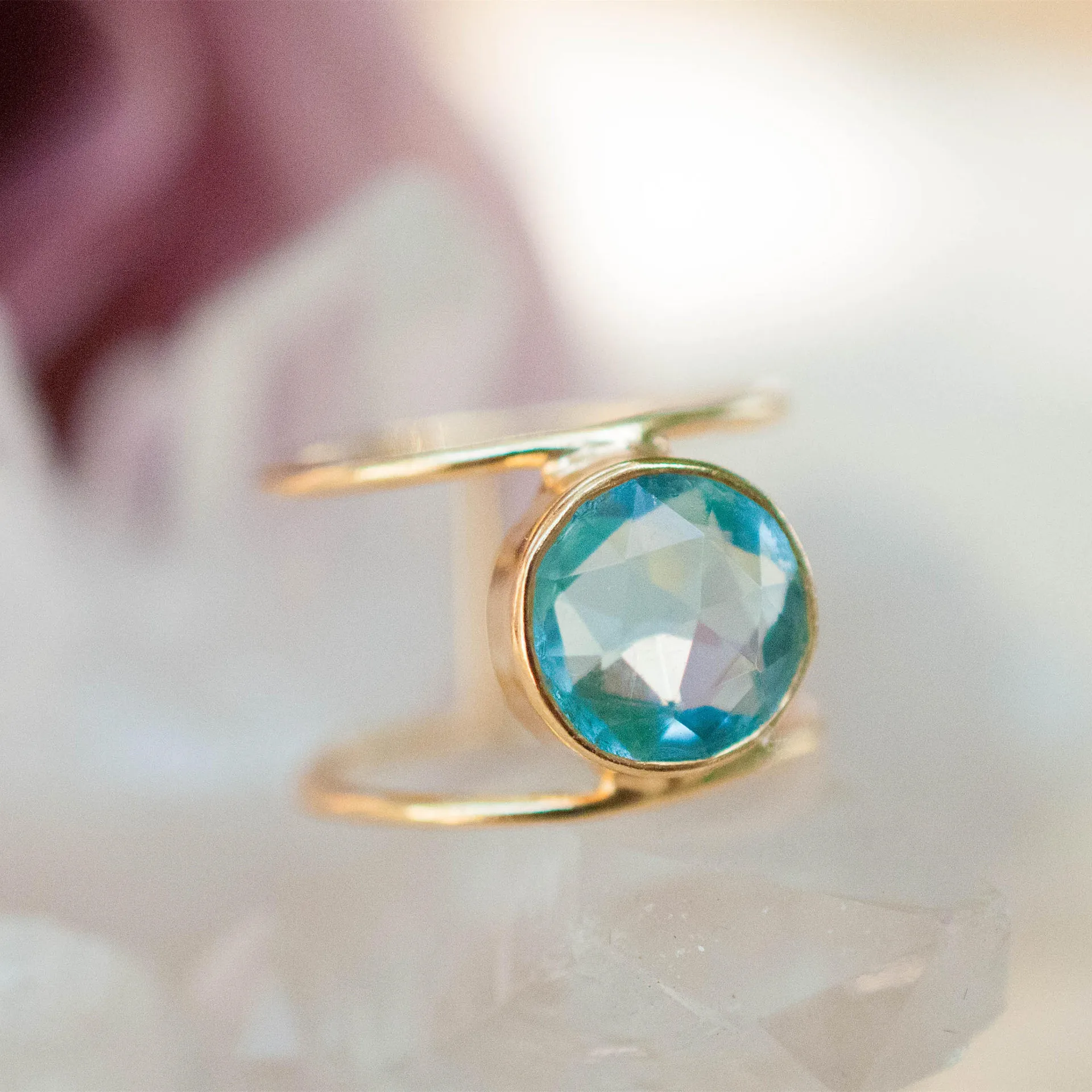 Simple Sea Blue Romantic Engagement Gold Rings Fashion Round zircon banquet Christmas Gifts Wedding Women's Jewelry |