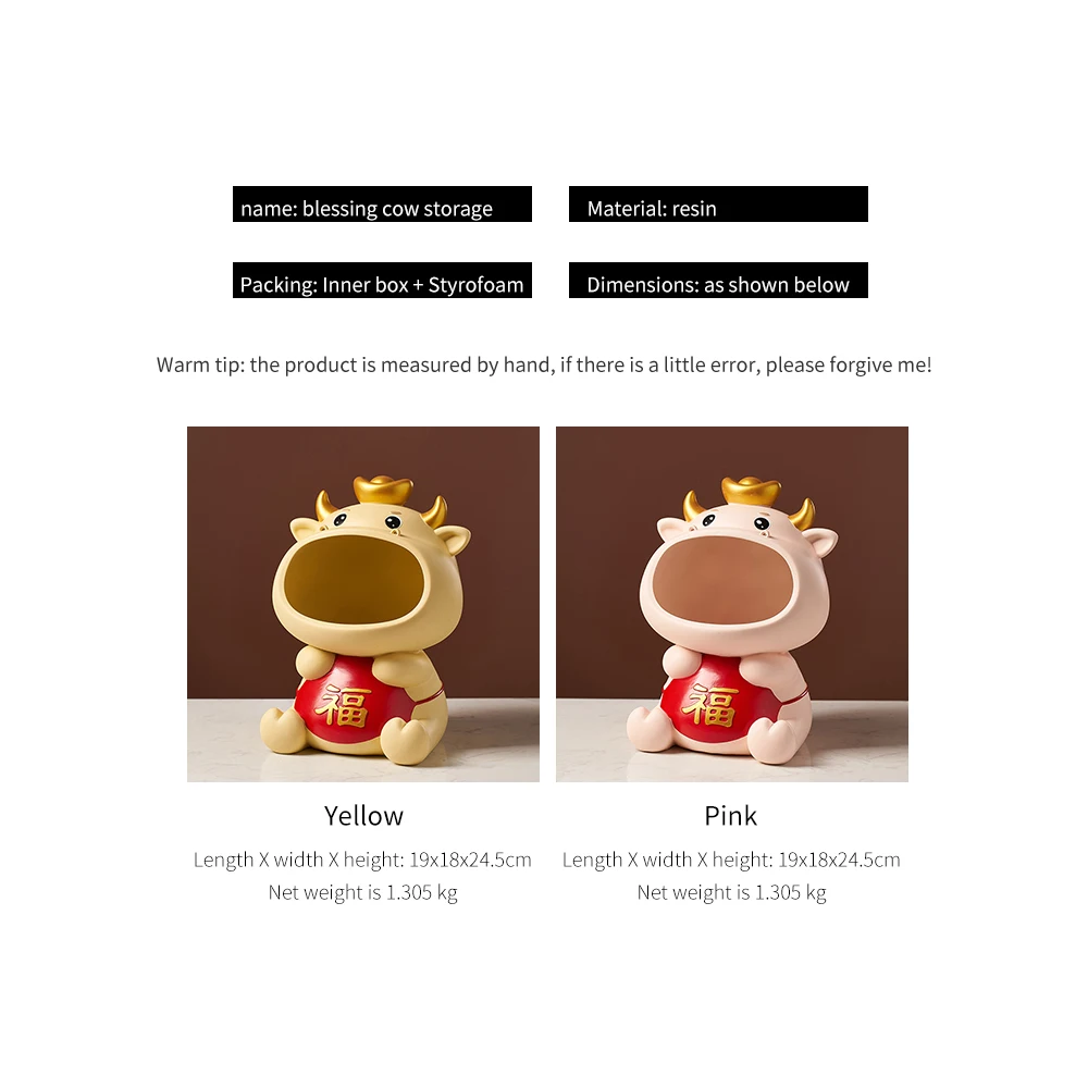 

Nordic Creative Storage Box Cartoon Cow Candy Storage Living Room Desktop Decoration Accessories New Year Desktop Storage