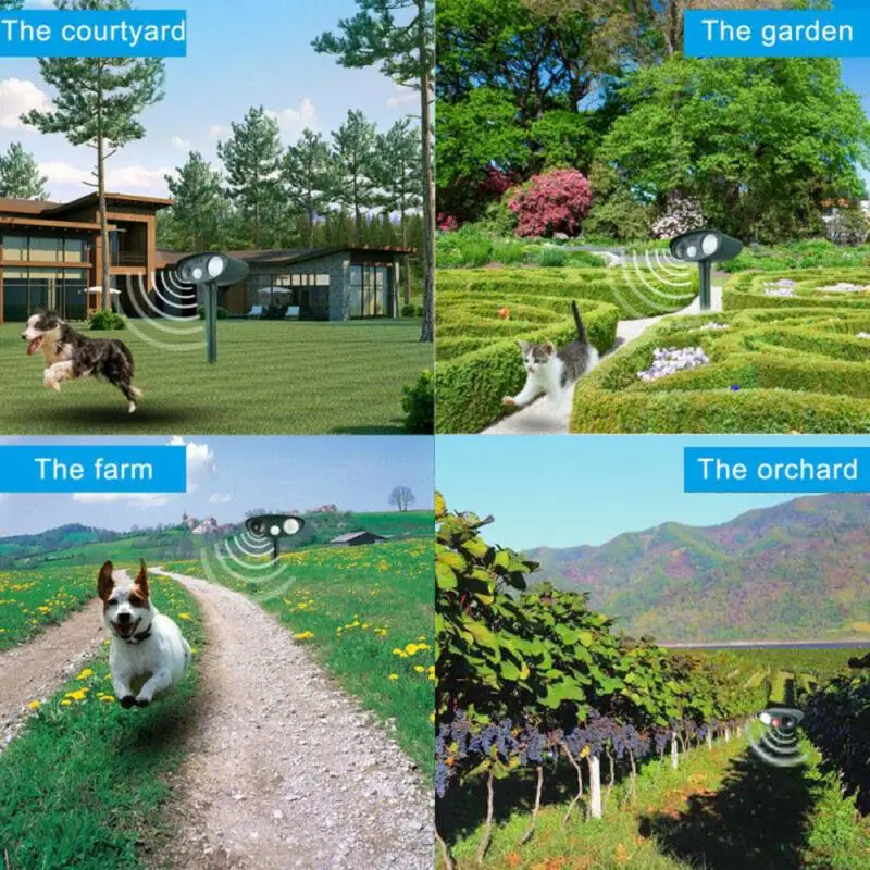 Cat Dog Ultrasonic Repellent Outdoor Solar Powered Waterproof Animal Repeller Scarer Pest Control Infrared Sensor Repellents | Дом и сад