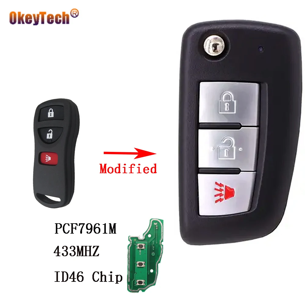 

OkeyTech 433 МГц 3 кнопочный модифицированный складной новый стиль полный пульт дистанционного управления автомобильный ключ для Nissan Rogue 2014-2018 ID46...