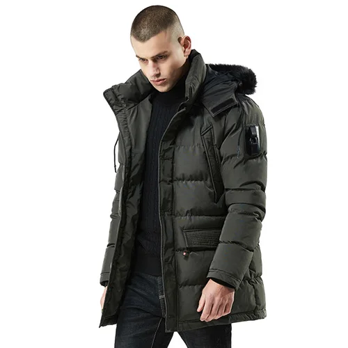 Брендовая Новинка, парка, мужские зимние куртки, хлопок, однотонный цвет, Chaquetas ropa hombre, толстые парки, мужская повседневная верхняя одежда, меховые пальто - Цвет: Army Green 8825