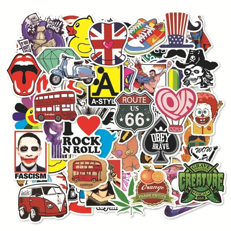 

2Set = 200pcs Do Not Repeat European and American Style Card Stickers PVC Waterproof Graffiti Trolley Case Stickers