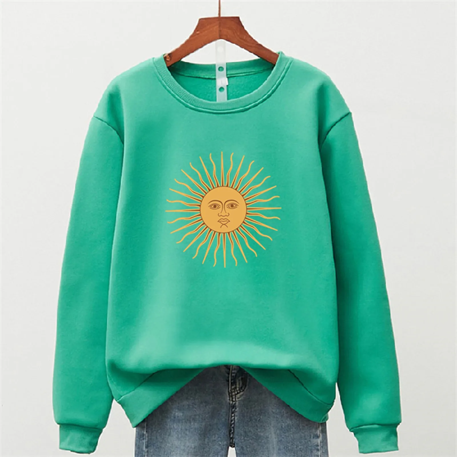 Chic Oversized Korean Winter Autumn Women's Casual Long Sleeve Sun Print Pullover Sweatshirt young student Tops ropa mujer