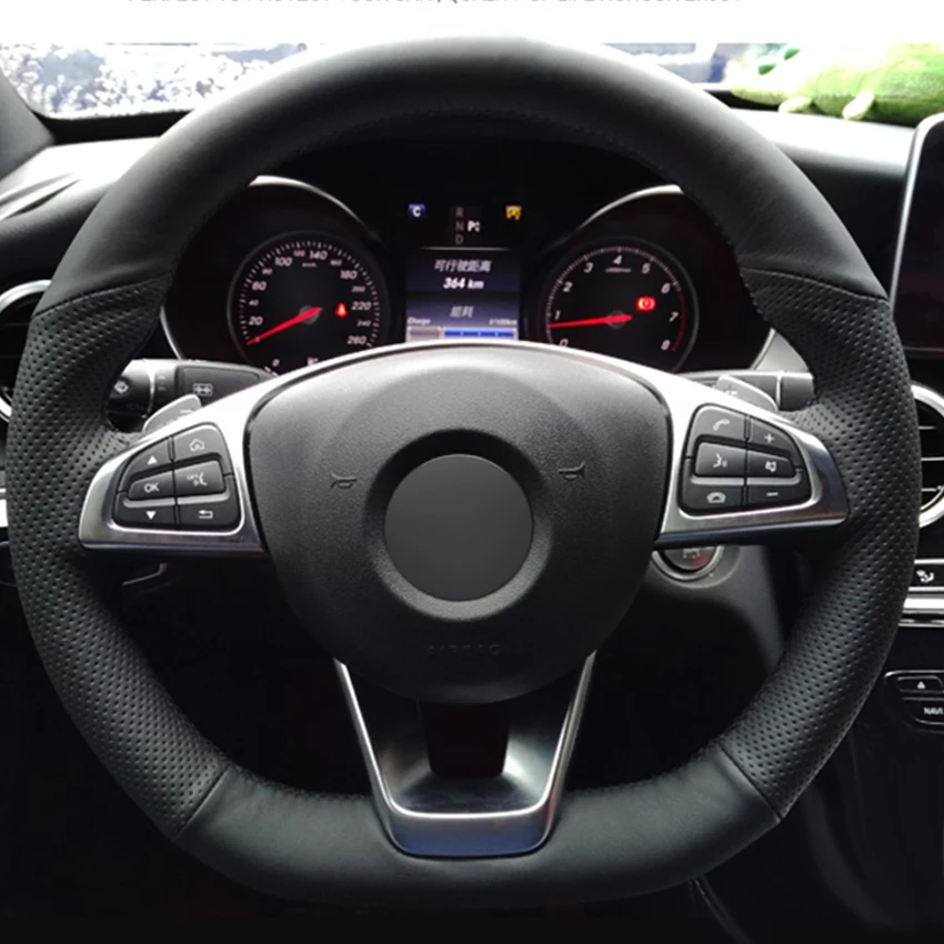 Сшитая вручную черная оплетка рулевого колеса из натуральной кожи для Mercedes Benz C200