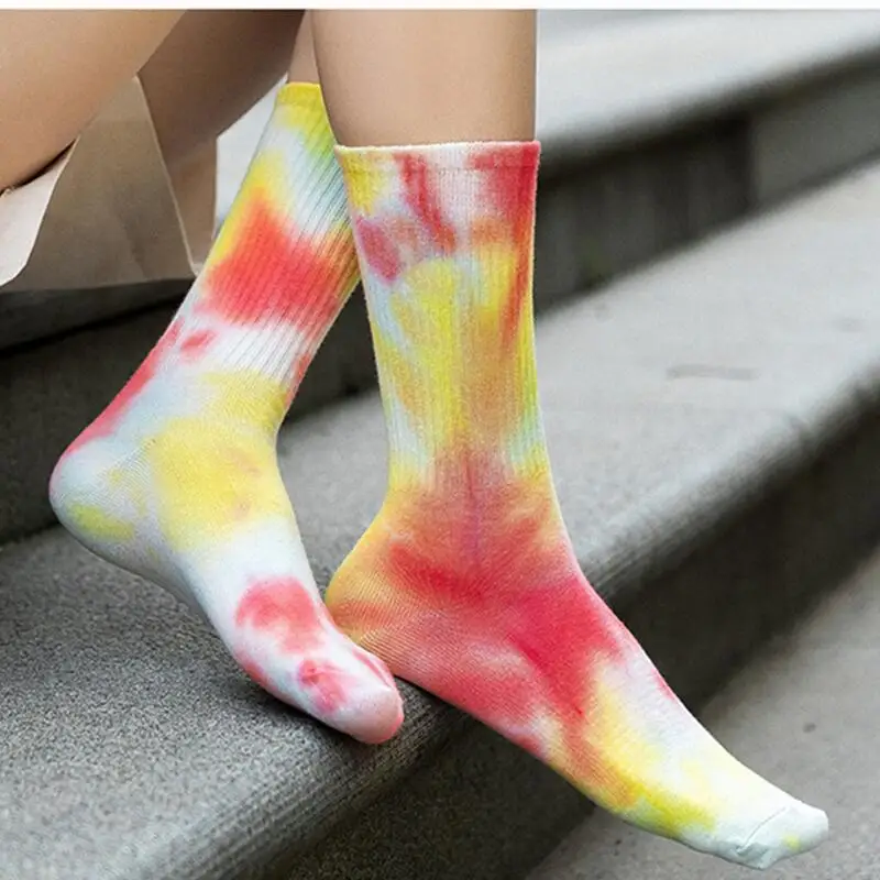 2 Pairs/Pack Socks Men Women's Colorful Tie-dye Cotton Socks Original Trendy Skateboard Socks Athletic Hosiery Ankle Tube Socks