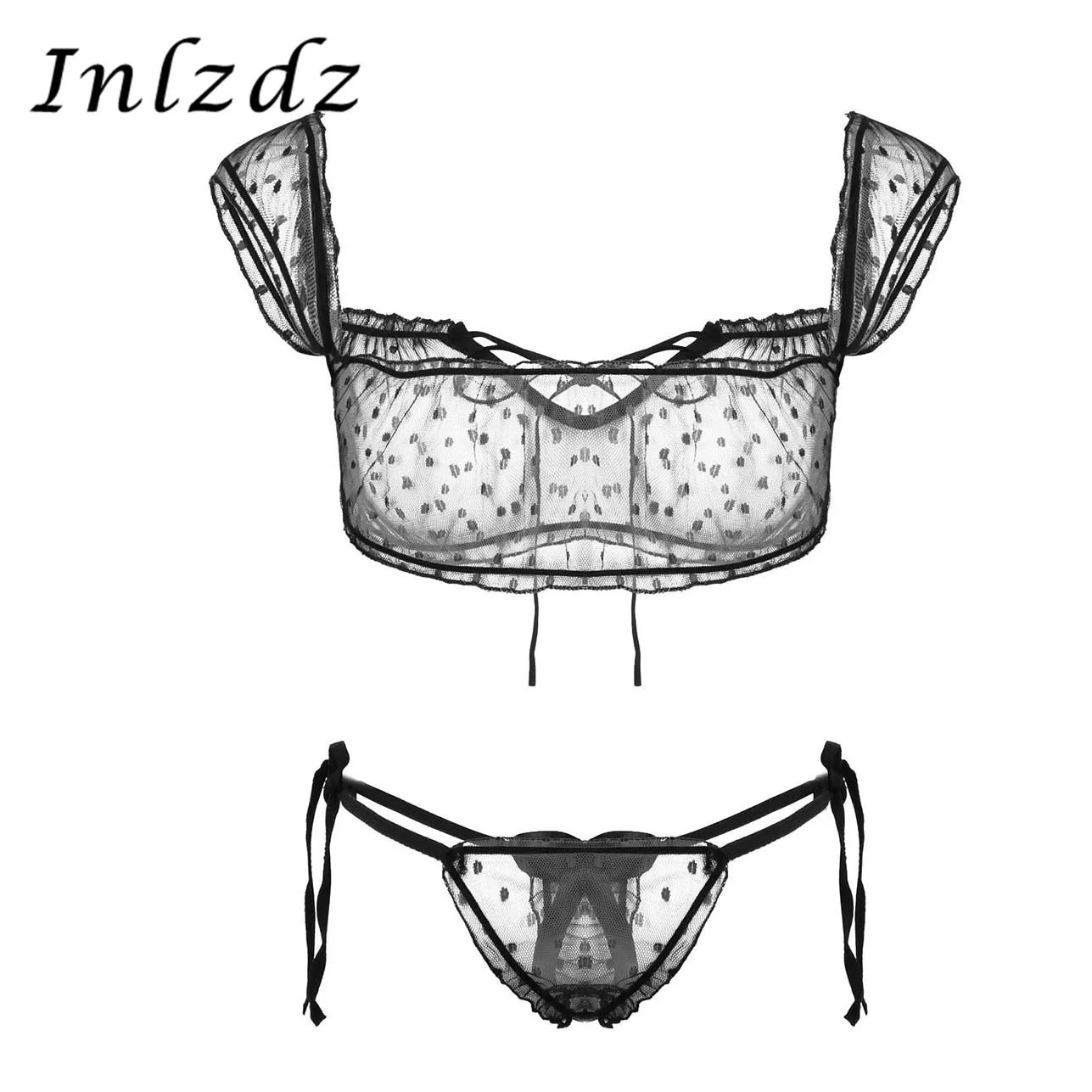 Женский экзотический комплект в горошек Прозрачный из 2 предметов бюстгальтер с