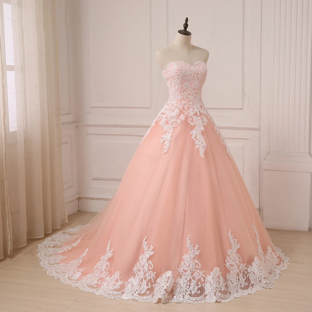 Adln 2017 Цвет Свадебные платья кораллового цвета Милая рукавов Тюль бальное платье