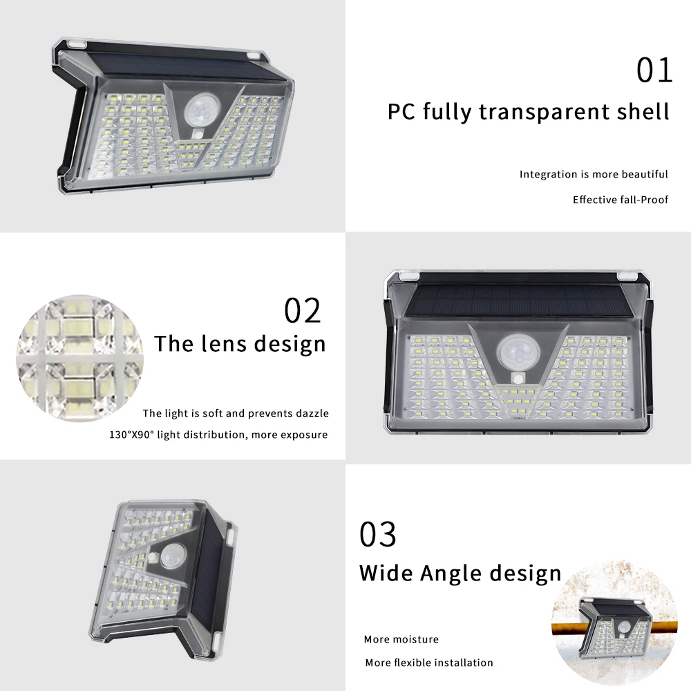 

RANKBOOM 33/73LED Solar Light Outdoor Solar Lamp PIR Motion Sensor Solar Powered Sunlight Street Light for Garden Decoration