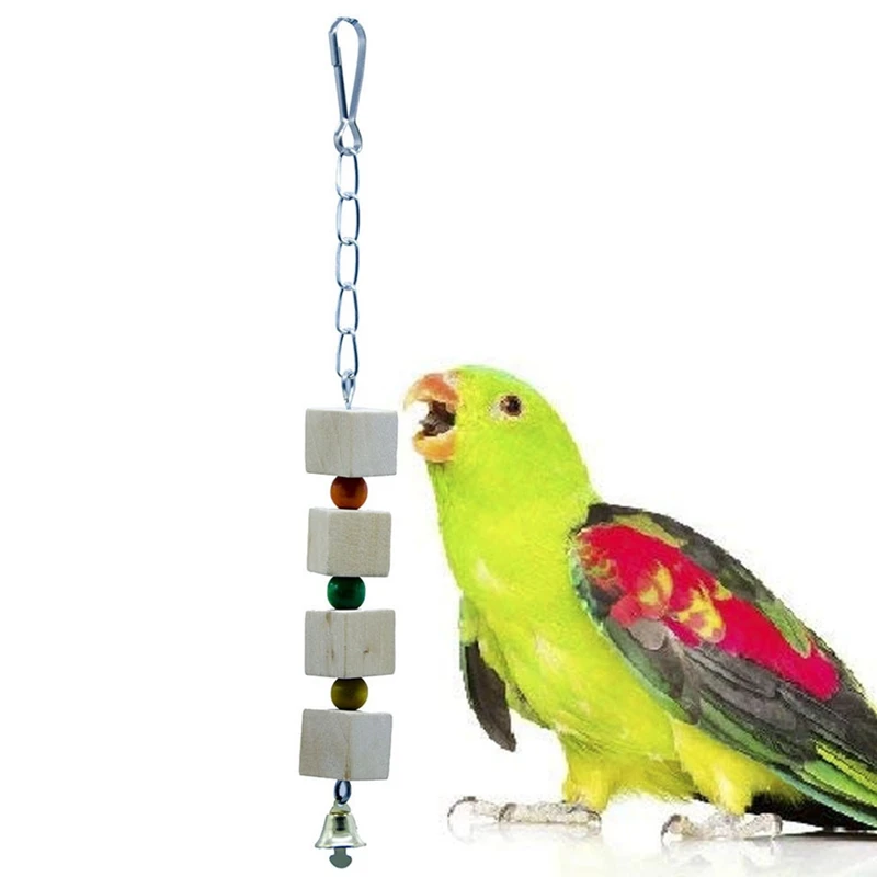 

1pc New Product Parrot Wooden Block Fashion Interactive Hanging Bird Wood Chew Toy Parrot Block Toy Bird Supplies Multicolor