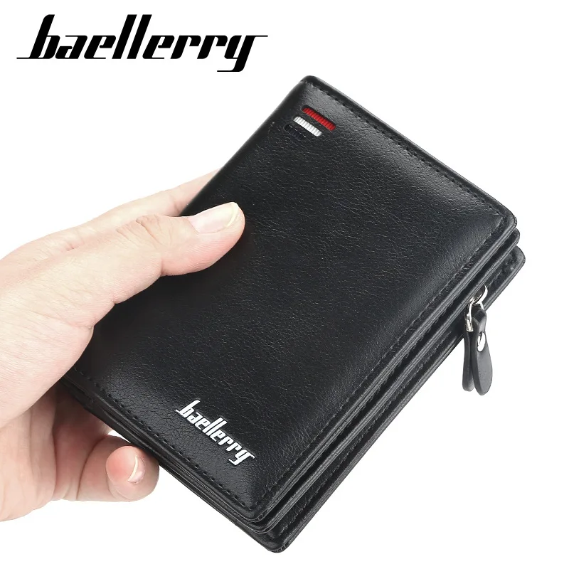 Baellerry, люксовый бренд, мужской кошелек из искусственной кожи, на молнии, с карманом для монет, в винтажном стиле, большая вместительность, мужской короткий кошелек, держатель для карт