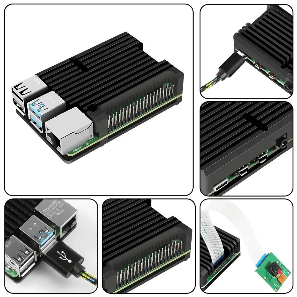 Алюминий чехол для Raspberry Pi 4 Модель B с двойной вентилятор охлаждения
