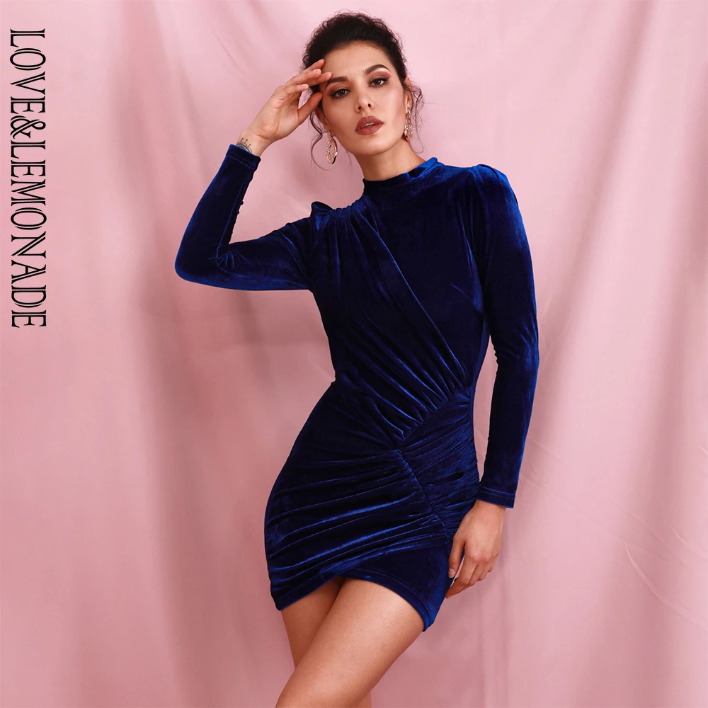 Женское вечернее платье LOVE &amp LEMONADE облегающее темно-синее мини с