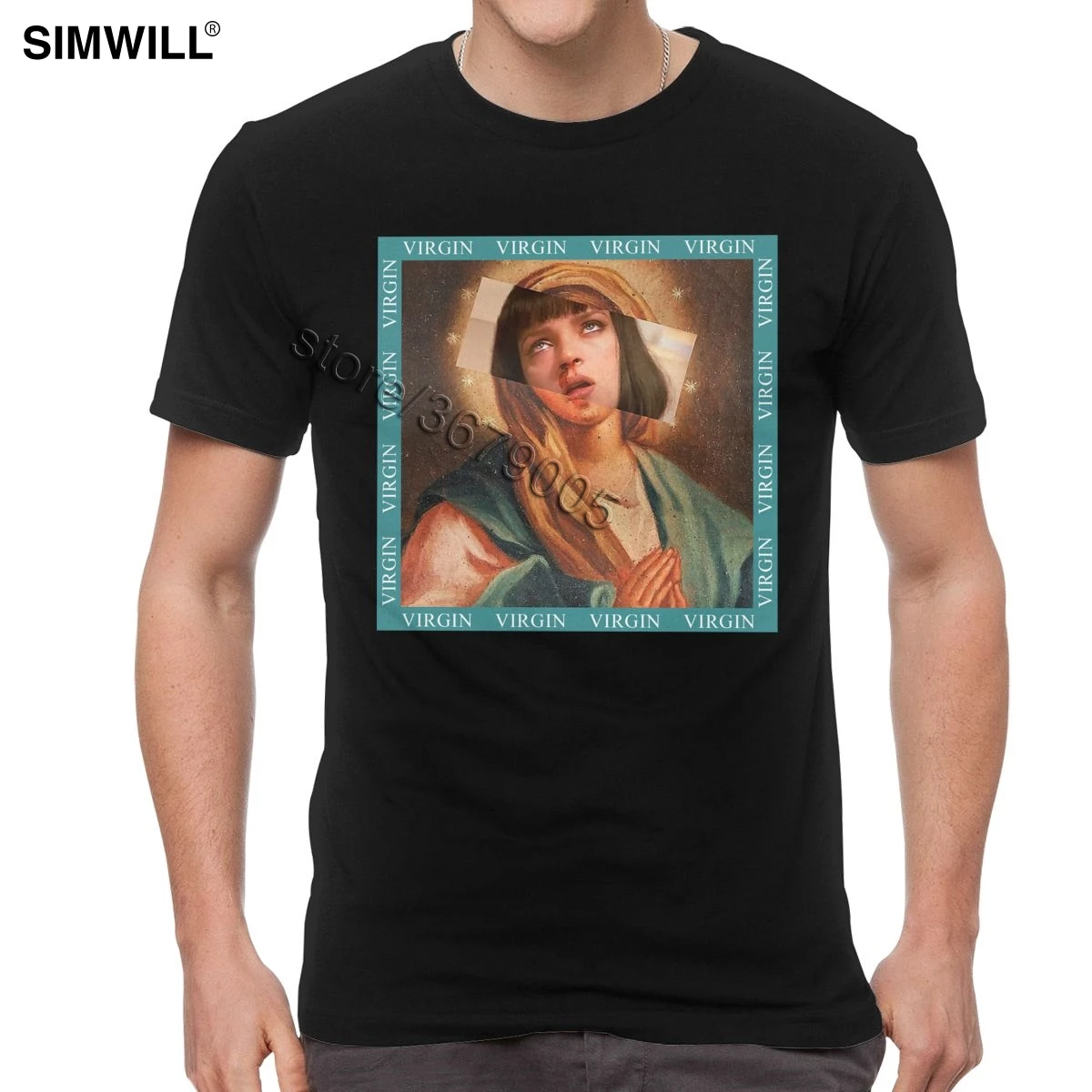 

Vintage Pulp Fiction T-shirt Virgin Mary Mia Wallace T Shirt Men Short Sleeves Cotton Tees Quentin Tarantino Harajuku Tshirt