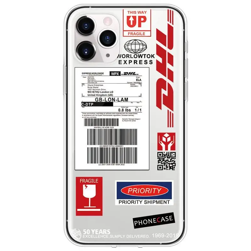 

DHL Express 50th Anniversary Edition Label Case For iPhone 11 12 Pro X XS Max XR 5 5S SE 2 2020 6 6S 7 8 Plus TPU Back Cover