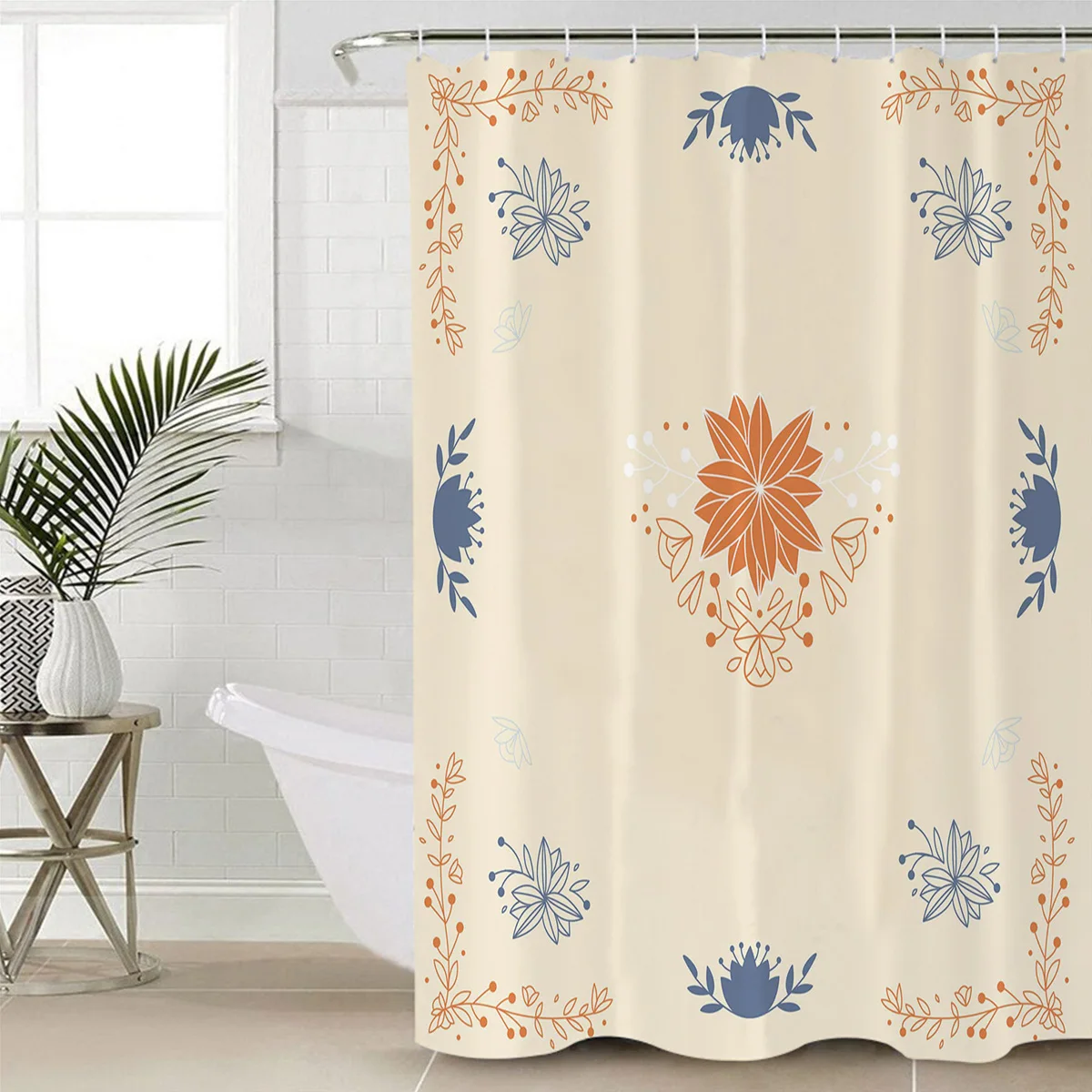 Hand Painted Leaves Petals Orange And Dark Blue Shower Curtain Bathroom Decorative Fabric Waterproof | Дом и сад