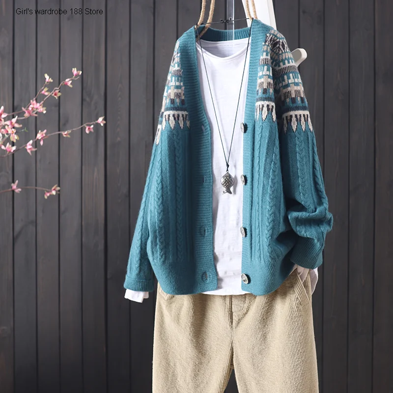 

literature and art knitting cardigan coat women's spring and autumn soft waxy loose wear 2020 new women's sweater