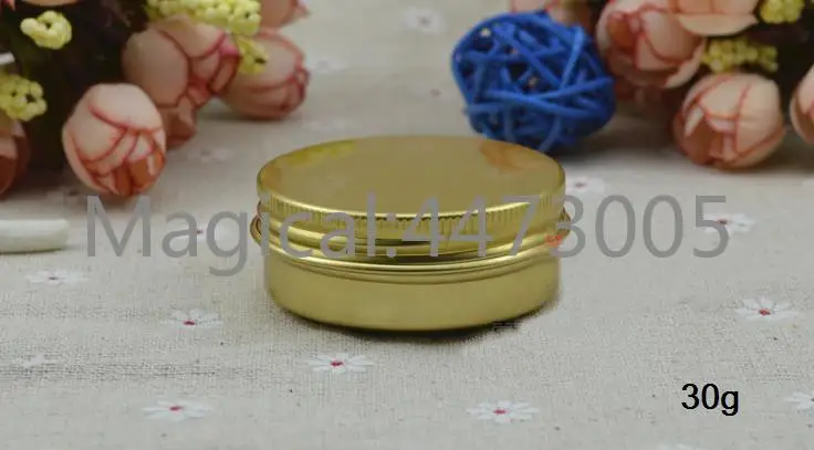 

free shipping 30g 50pcs/lot empty golden aluminum metal tin cans bottle with lids,cosmetic cream container box aluminum jar