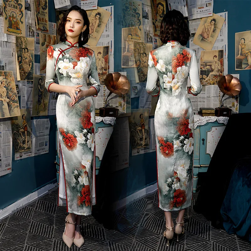 Новое поступление, традиционное женское платье, плюс размер, 4XL, Qipao, Дамское, вискозное, сексуальное, длинное, с принтом, Cheongsam, ручная работа, на пуговицах, винтажное, китайское платье - Цвет: K