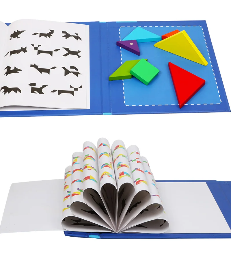 Монтессори обучающая Волшебная книга Магнитная 3D Головоломка Tangram игра креативная головоломка магнитная головоломка подарок для мальчиков и девочек PT-12