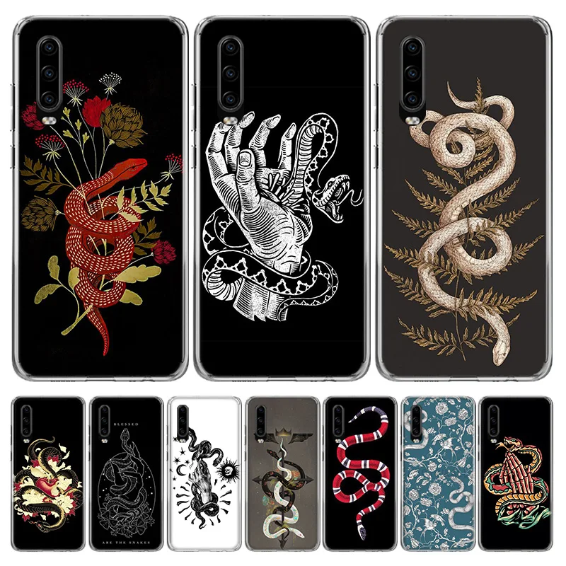 Snake Twine Fern Hand Phone Case For Huawei P30 Lite P20 P40 P50 Mate 40 30 20 10 Pro Luxury Clear Print Shell Coque