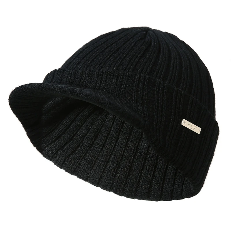 6EE300587-BK Мужские и женские зимние шапочки, шапка Skullies, зимняя теплая вязаная шапка с козырьком - Цвет: 6EE300587-BK