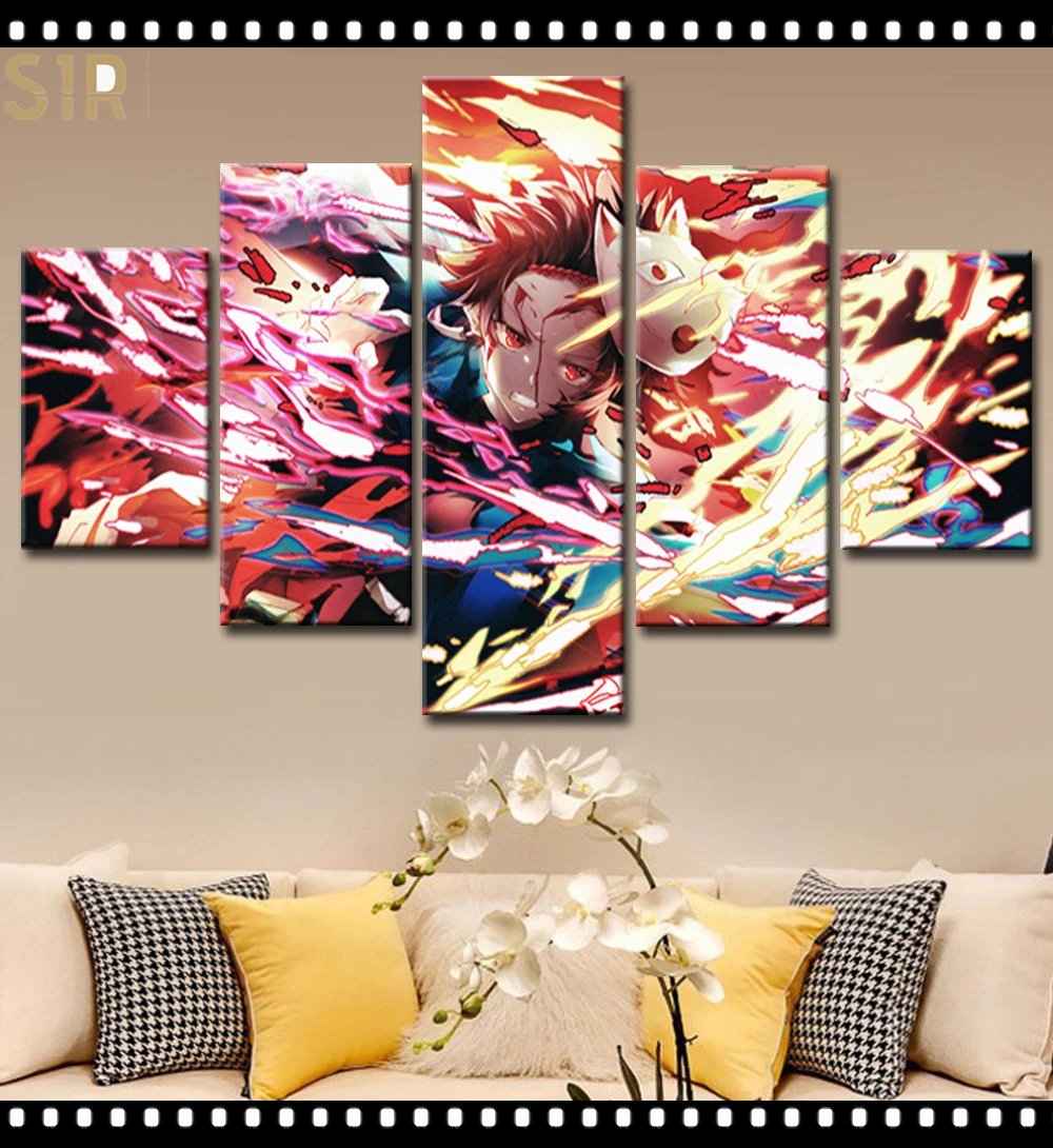 

Kimetsu No Yaiba Wall Art 5 Pieces Canvas Painting Poster Pictures Home Decor Living Room HD Printed Game Poster Anime Wall Art