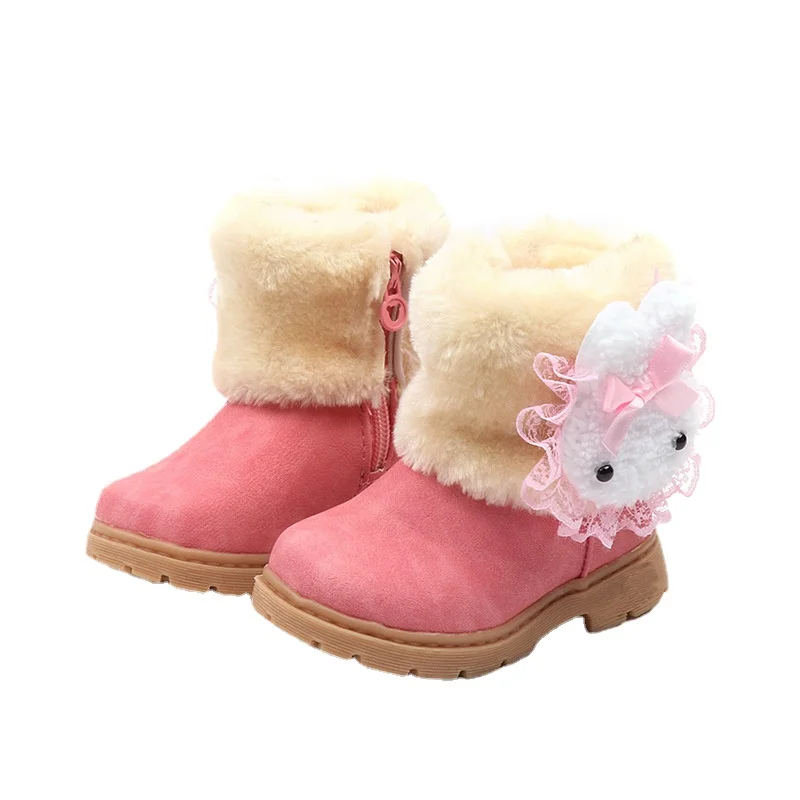 

2021 Winter Girls Boots Warm Cotton with Cartoon Rabbit Lace Kids Boots Fashion Snow Boots Children Kids Shoes for Toddler Girls
