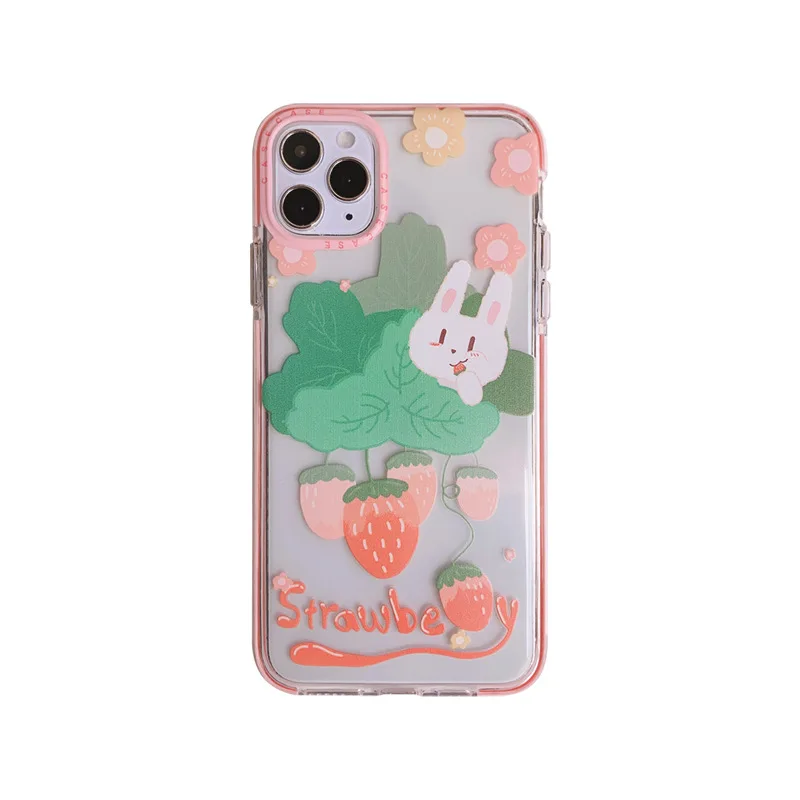 

2021 Cute Pink Strawberry Rabbits Cases For iPhone 11 11PROMAX 11PRO SE2020 7 8 7Plus 8Plus X XS XSMAX XR High Quality Soft Case