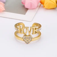 rhinestone heart shaped open ring fashion stainless steel letter love accessories womens wedding jewelry