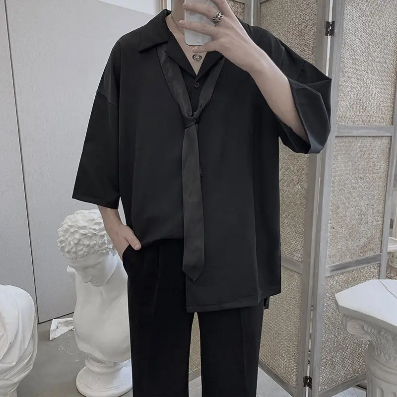 

Men's short-sleeved shirts 2021 summer new solid color lapel classic retro loose casual shirt campus youth fashion men clothing