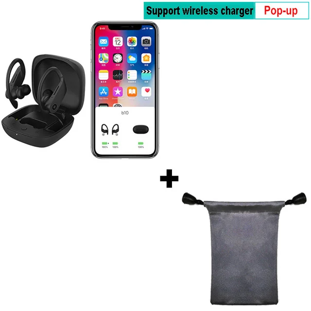 Pop wireless add Bag B10 True TWS беспроводные наушники Bluetooth 5,0 спортивные наушники с Ушными крючками водонепроницаемые наушники Беспроводная зарядка стерео гарнитура PK Q62 - Цвет: Pop wireless add Bag