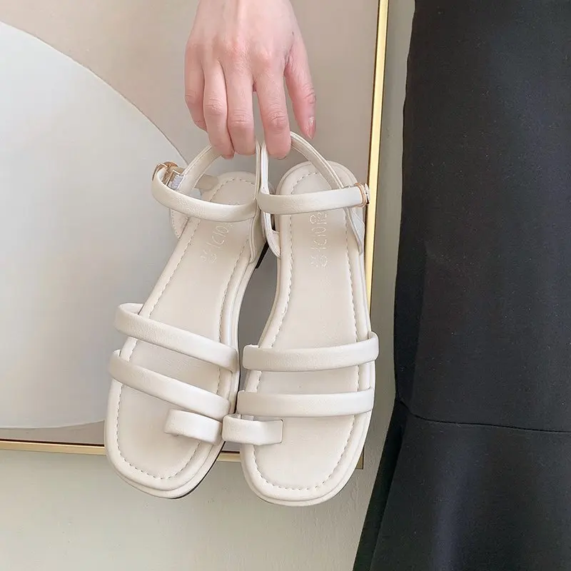 

Buckle Strap Roman Sandals Female Shoe 2021 Summer All-Match Espadrilles Platform Gladiator Girls Comfort New Beige High Fashion