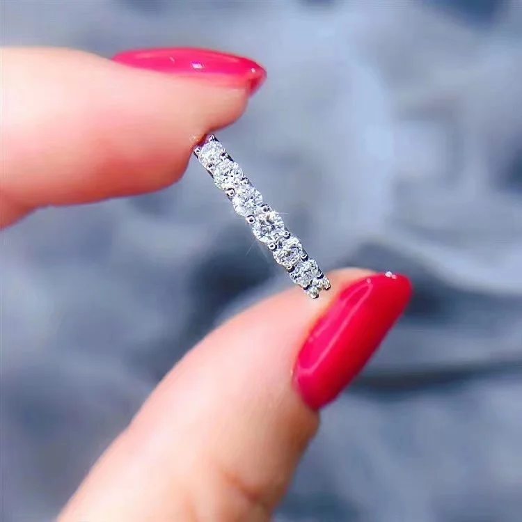 Round Silver Moissanite Ring D VVS Luxury Moissanite Weding Ring for Women
