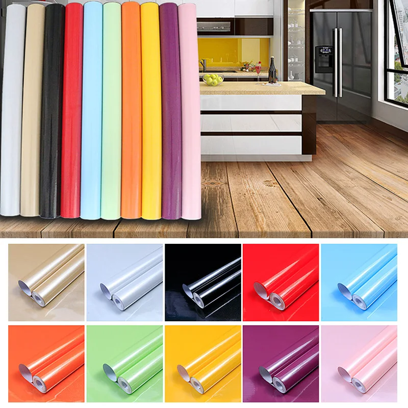 5m waterproof pvc wallpaper solid color laser self adhesive diy home decor wall stickers for wardrobe covers kitchen cabinets free global shipping