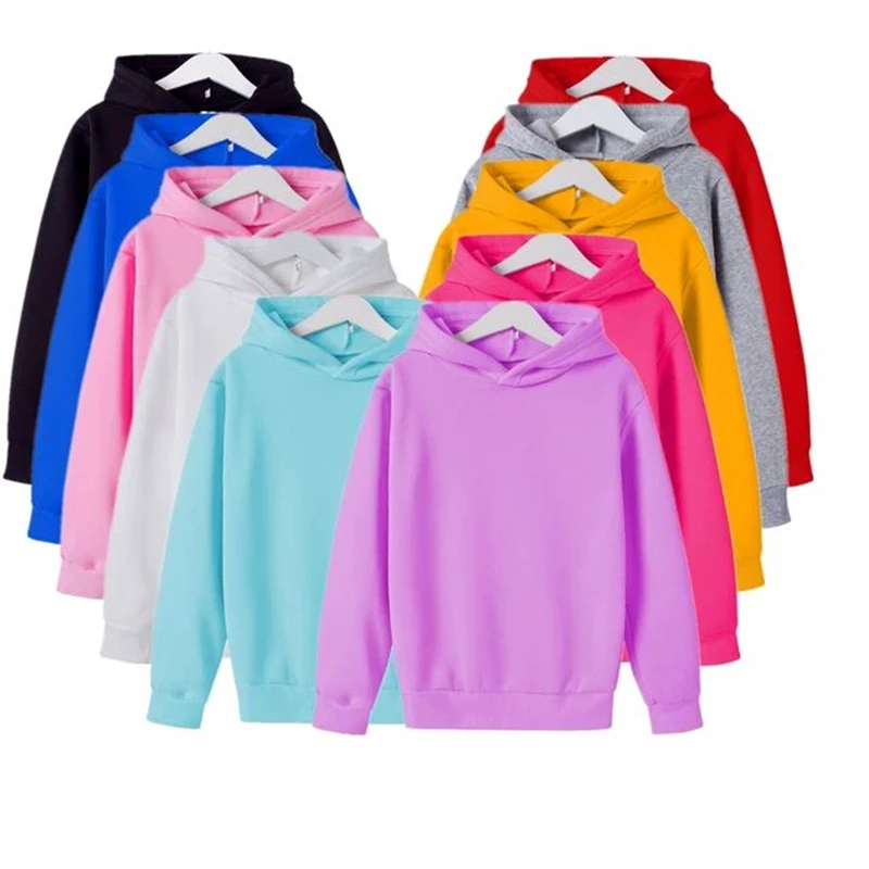 

Kids Girls Boys Hoodies Outerwear Blue White Red Black Grey Hooded Sweatshirt Clothes For 3 -12 Years Solid Color Sports Coat