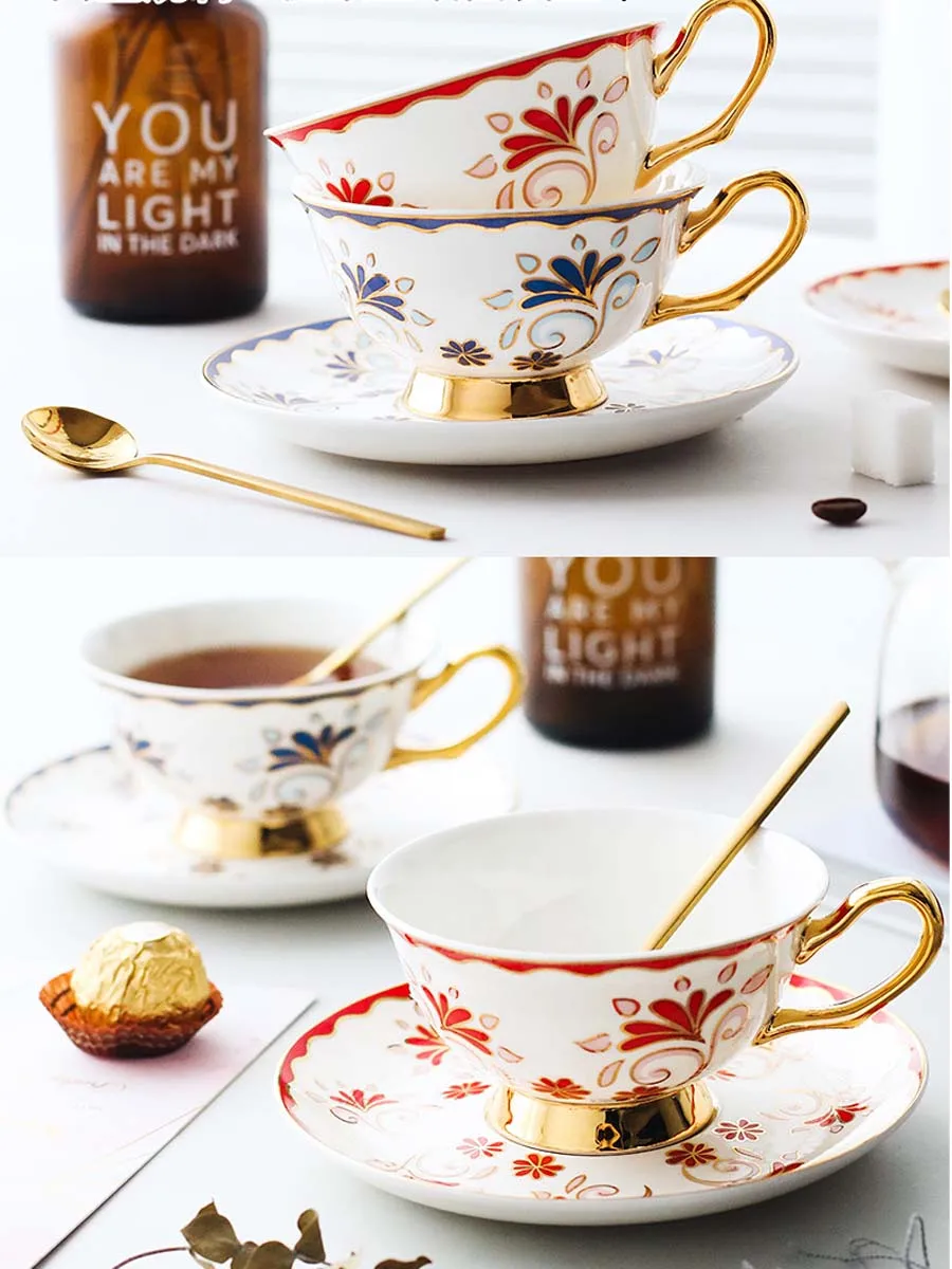 

Uropean Style Creative Coffee Cup Porcelain Gold Rim Luxury English Tea Cups Set Loveramics Huevera Tea Cup and Saucer AA50BD