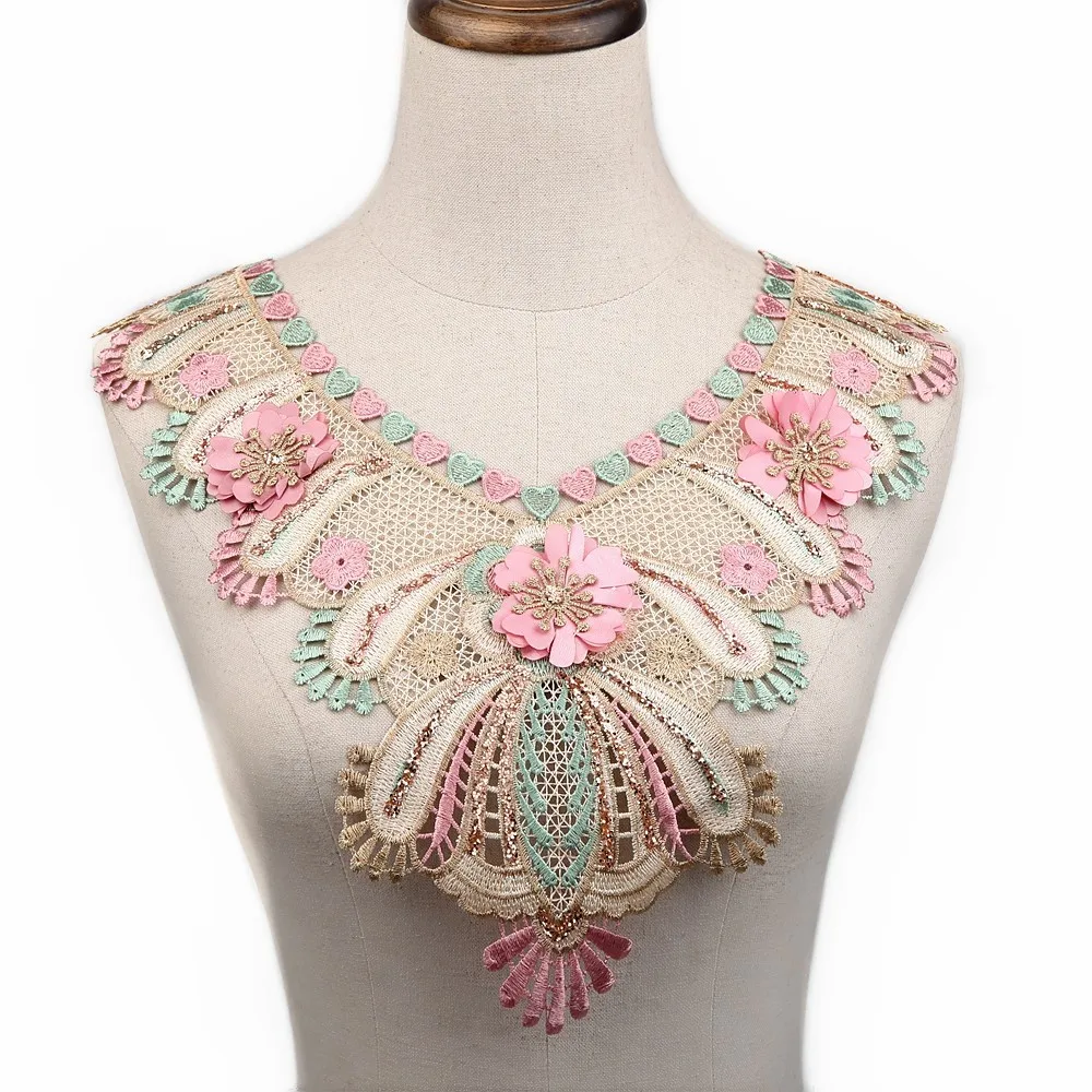 5 шт. Золотая зеленая розовая 3d винтажная вышивка цветочный воротник Венеция